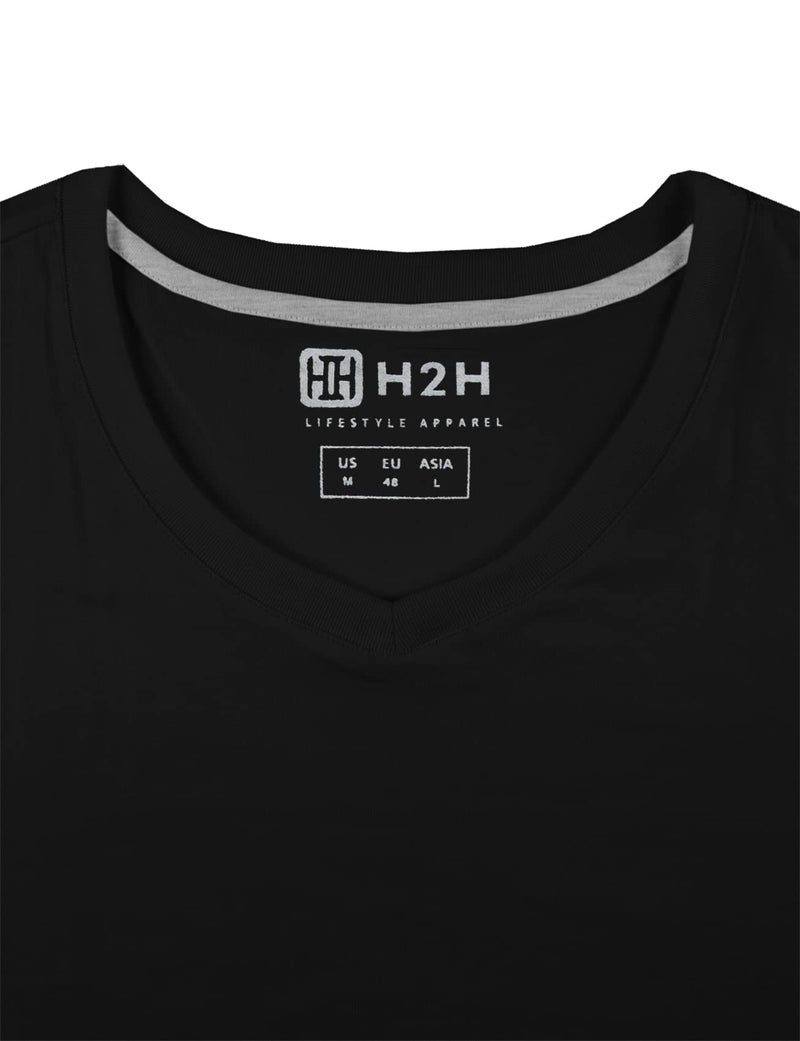 H2H Mens V-Neck Long Sleeve Casual T-Shirt Black US L/Asia XL (KMTTL0374) - Image 4